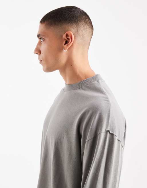 ASOS DESIGN - Oversized koksgrå T-shirt i kraftig kvalitet med lange ærmer og rå kanter, 4 af 5