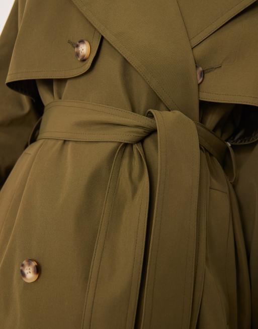 ASOS DESIGN - Oversized korte trenchcoat met riem in olijfgroen, 4 van 4