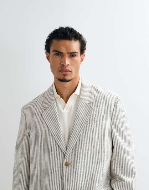 ASOS DESIGN oversized kostymkavaj i randig naturvit - view 1