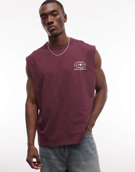 ASOS DESIGN - Oversized kraftig tanktop med street-grafik i bordeaux vask, 5 af 5