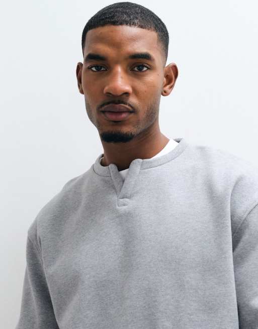 ASOS DESIGN oversized kraftig top med rund hals og hak i gråmeleret, 3 af 10