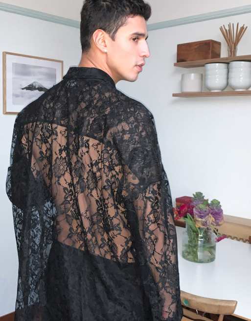 ASOS DESIGN oversized lace shirt in black | ASOS