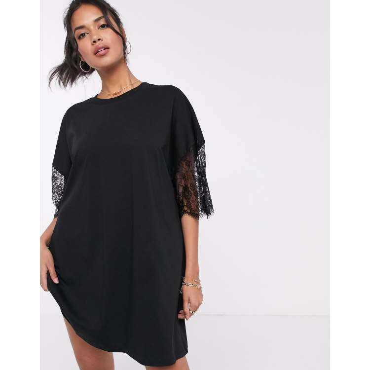 knee length dresses for ladies Lace Overlay Shirt Dress L / Pink