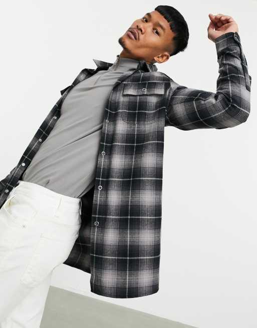 ASOS DESIGN - Oversized lang geruit overhemd in grijs