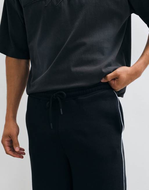 ASOS DESIGN oversized lang jort med piping i sort, 3 af 5