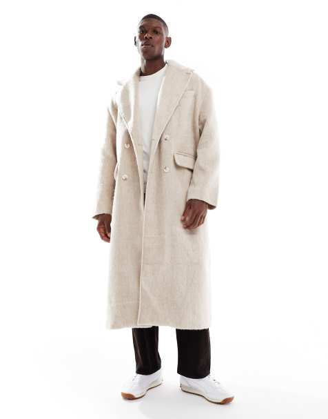 ASOS DESIGN - Oversized, lang og beige frakke i børstet uldlook - view 1