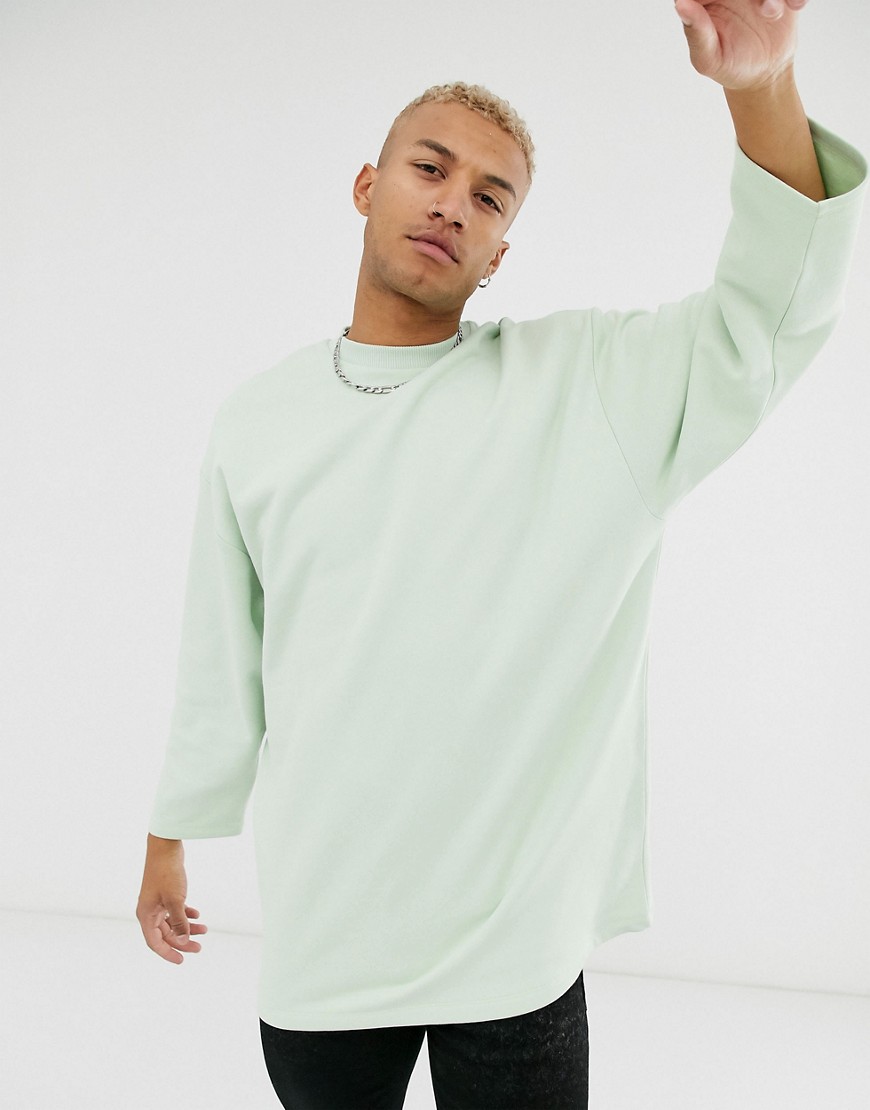 ASOS DESIGN - Oversized lang sweatshirt met 3/4-mouwen in groen