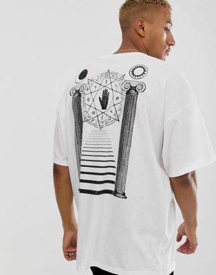 ASOS DESIGN - Oversized lang T-shirt met grote historisch geïnspireerde rugprint-Wit