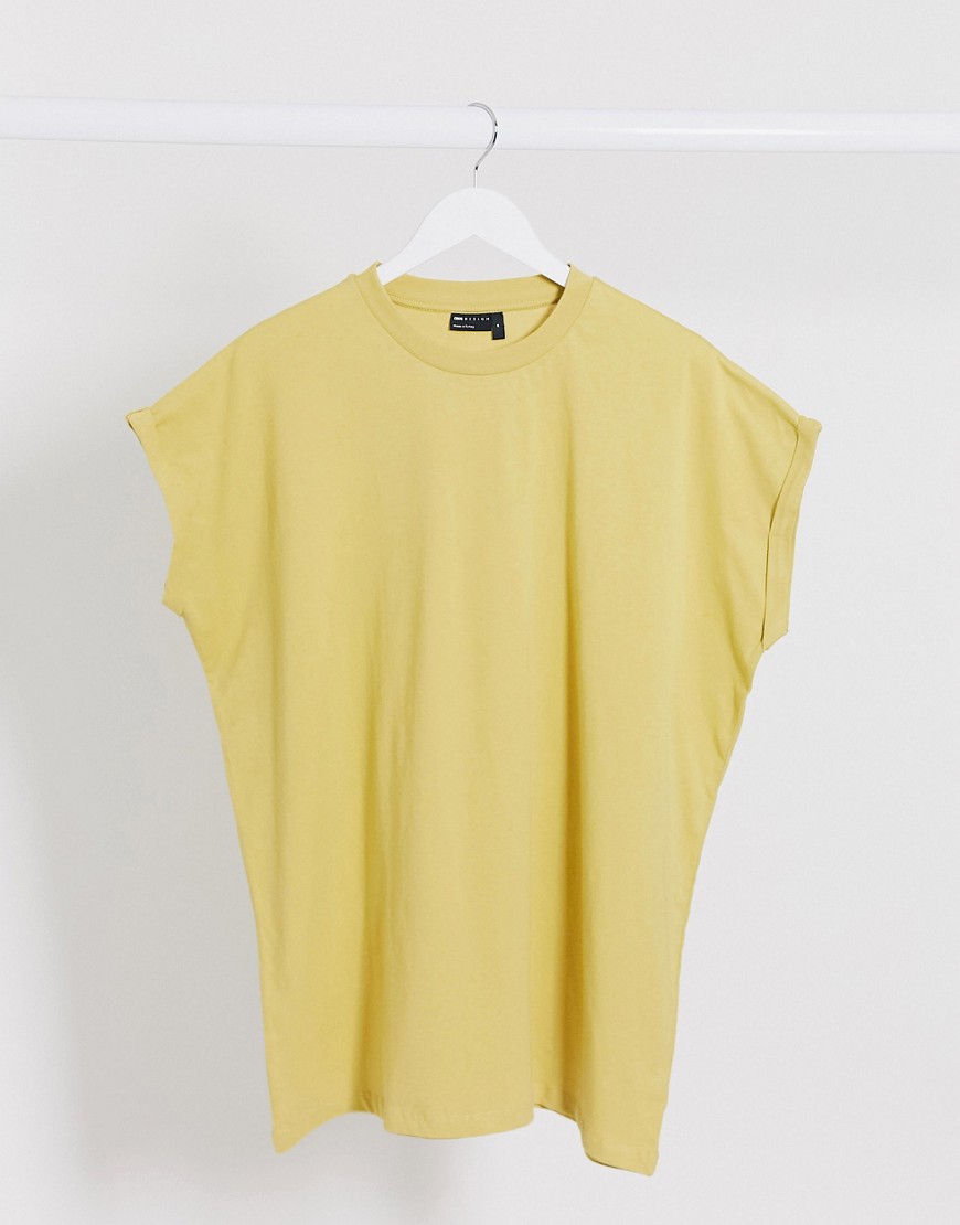 ASOS DESIGN - Oversized lang T-shirt met omgeslagen armen in geel