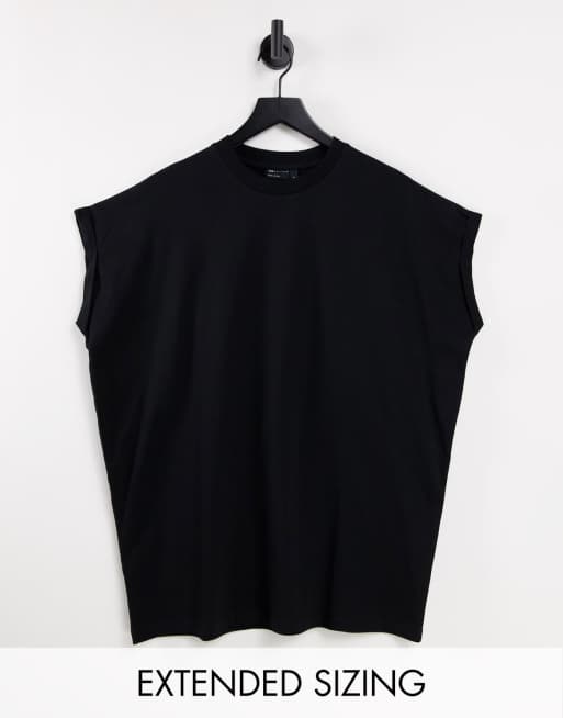 ASOS DESIGN - Oversized lang T-shirt met ronde hals en omgeslagen mouwen in zwart