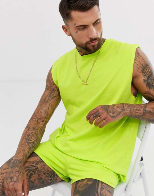 ASOS DESIGN Oversized lang Tshirt zonder mouwen in groen ASOS