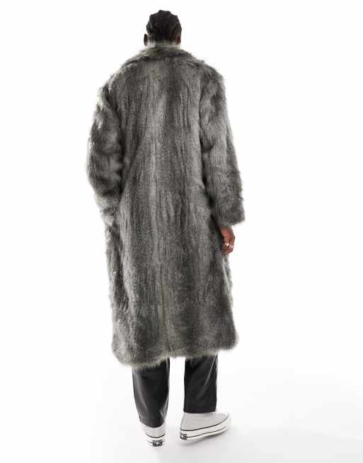 ASOS DESIGN - Oversized lange jas van imitatiebont in grijs, 2 van 4