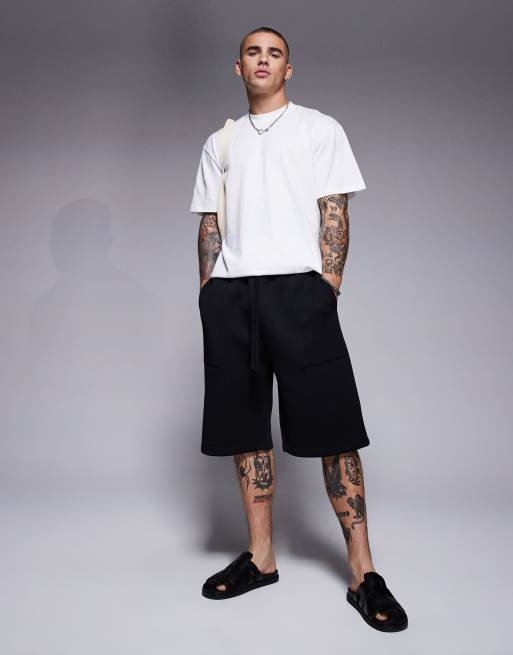 ASOS DESIGN - Oversized lange short van scubastof in zwart