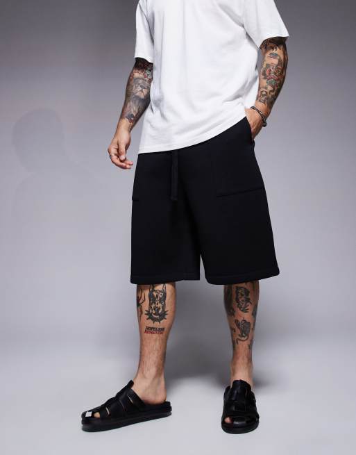 ASOS DESIGN - Oversized langere short van zware stof in scubastijl in zwart, 2 van 5