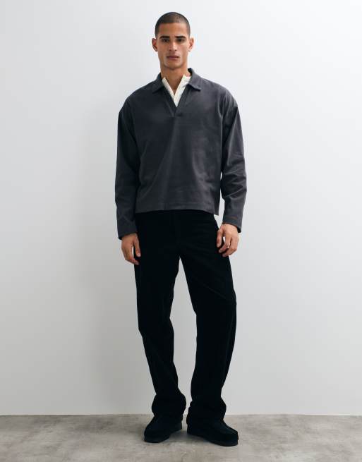 ASOS DESIGN oversized langærmet polo med reverskrave i kulgrå, 5 af 5