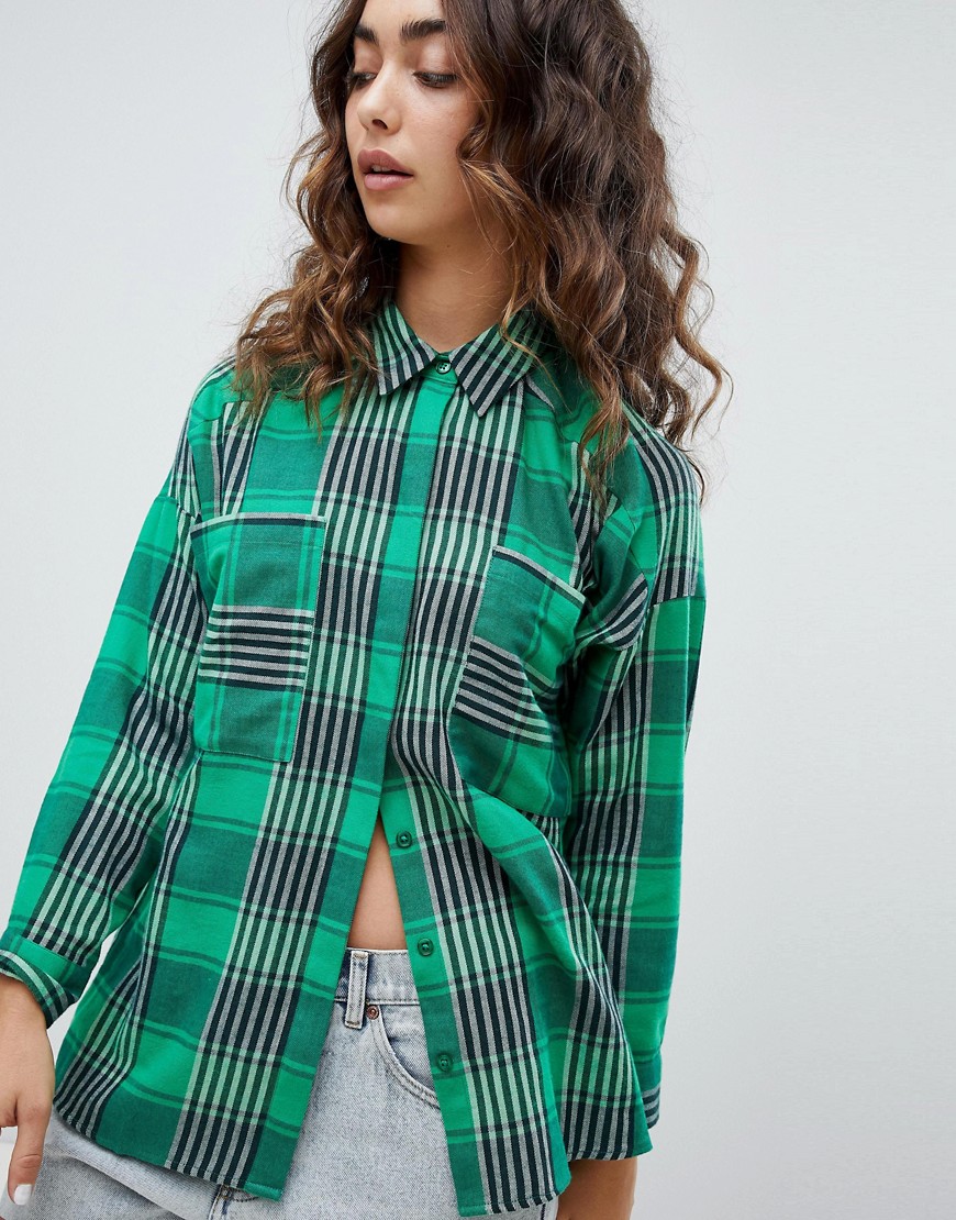 ASOS DESIGN oversized langærmet skjorte med tern-Multifarvet
