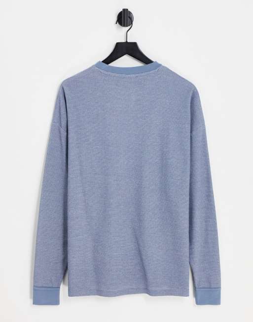 ASOS DESIGN - Oversized langærmet T-shirt i blå let ribstrik, 2 af 4