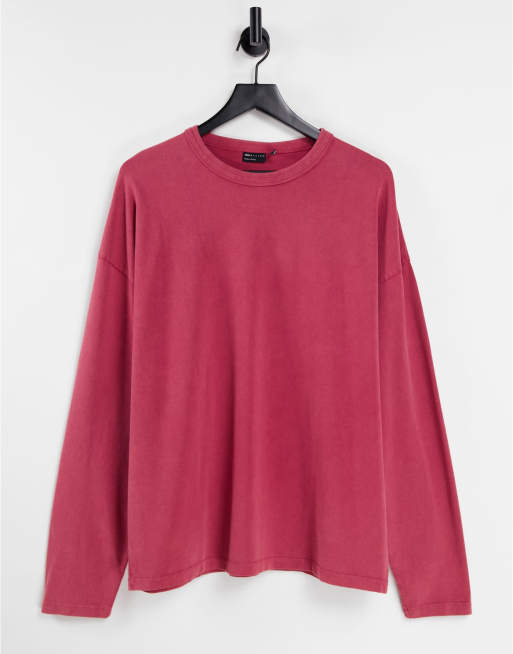 ASOS DESIGN - Oversized, langærmet T-shirt i rød syrevask