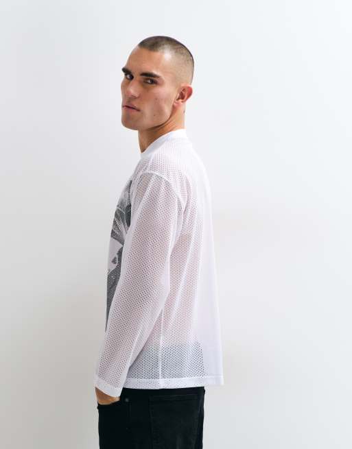 ASOS DESIGN oversized langærmet T-shirt med kirsebærgrafik i hvid mesh, 3 af 5