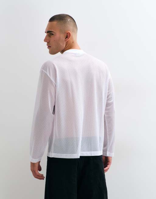 ASOS DESIGN oversized langærmet T-shirt med kirsebærgrafik i hvid mesh, 5 af 5
