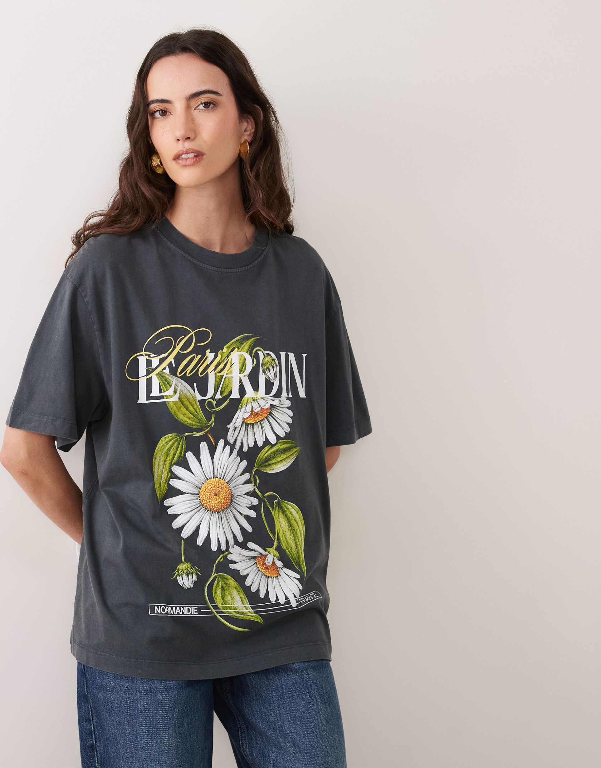 ASOS DESIGN oversized Le Jardin floral graphic t-shirt in charcoal