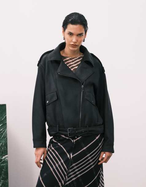ASOS DESIGN oversized leather look biker jacket in black