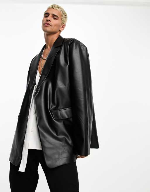 ASOS DESIGN oversized leather look blazer in black