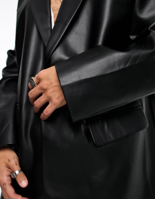 ASOS DESIGN leather look suit in black