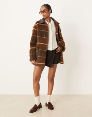 Asos Design Oversized Leather Look Collar Jacket In Multi