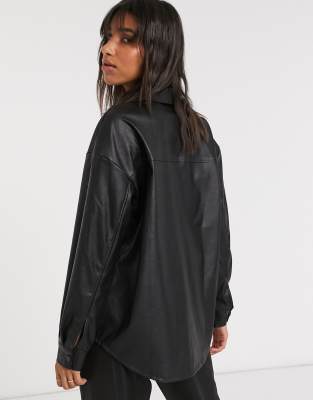 collusion faux leather shacket in black