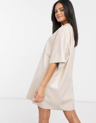 asos cream leather dress