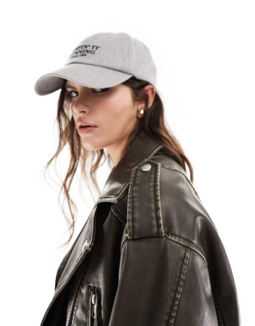 Biker Jacket Biker Ball Caps ASOS DESIGN Oversized Leather Look