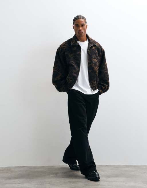 ASOS DESIGN oversized leopard bomber in brown, 2 of 5