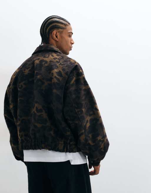 ASOS DESIGN oversized leopard bomber in brown, 3 of 5