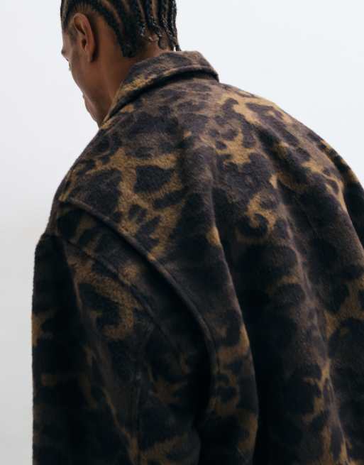 ASOS DESIGN oversized leopard bomber in brown, 4 of 5