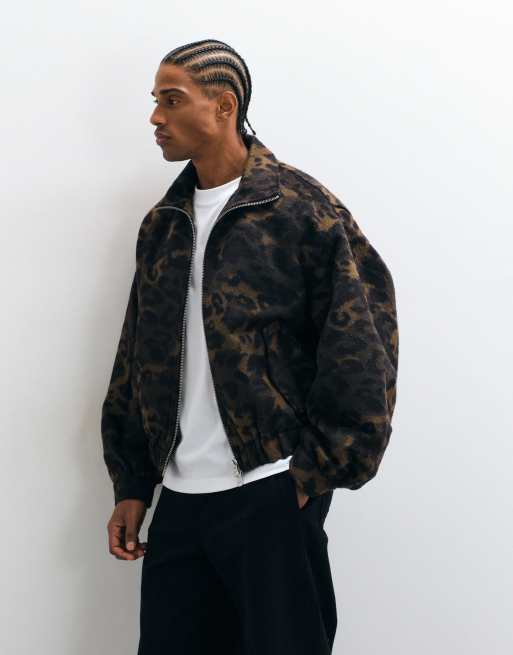 ASOS DESIGN oversized leopard bomber in brown, 5 of 5