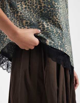 Asos Design Oversized Leopard Print With Lace Hem-multi In Multi