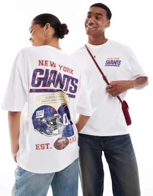 Asos Design Oversized License T-shirt With Nfl New York Giants Prints In White