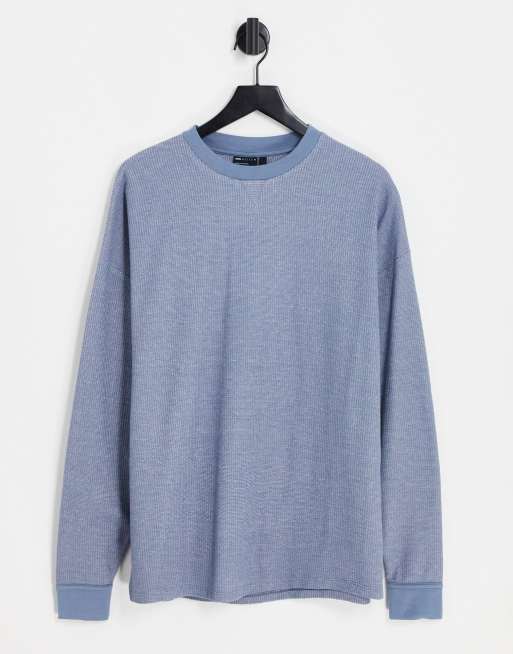 ASOS DESIGN - Oversized lichtgewicht geribbeld T-shirt met lange mouwen in blauw