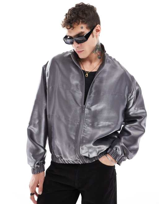 ASOS DESIGN - Oversized lichtgewicht jack met opstaande boord in zilver
