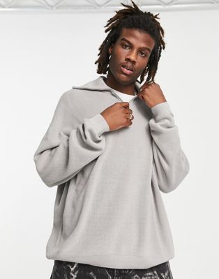 ASOS DESIGN oversized lightweight half zip sweater in light gray