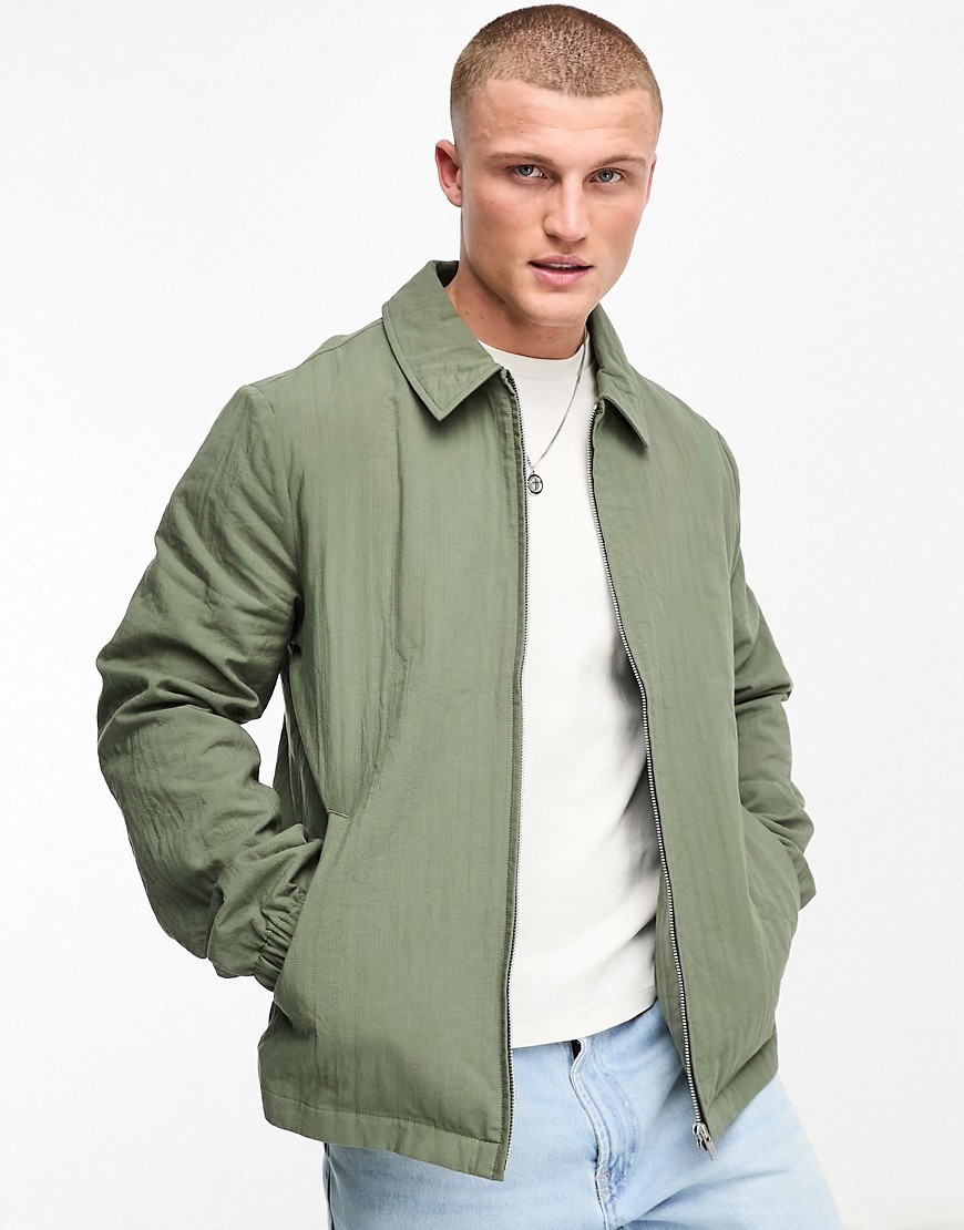 ASOS DESIGN oversized lightweight harrington jacket with texture in khaki-Green