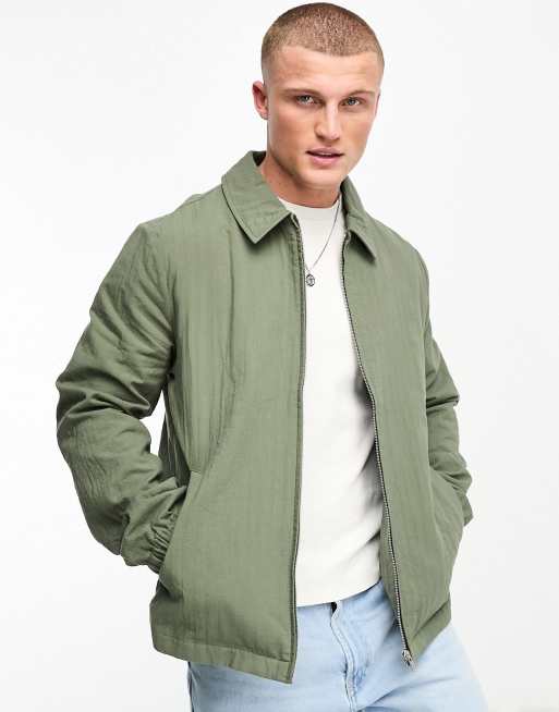 Asos Design Muscle Jersey Harrington Jacket In Dark Green Marl