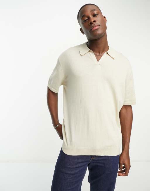 ASOS DESIGN oversized lightweight knitted cotton notch neck polo