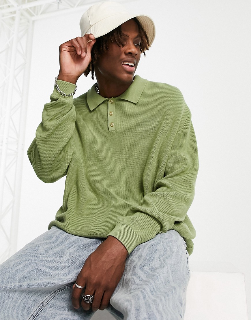 ASOS DESIGN oversized lightweight polo neck sweater in green