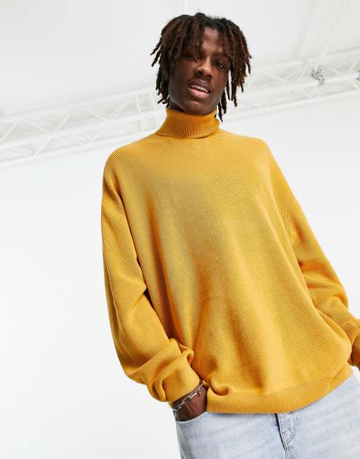 ASOS DESIGN oversized lightweight rib roll neck jumper in mustard