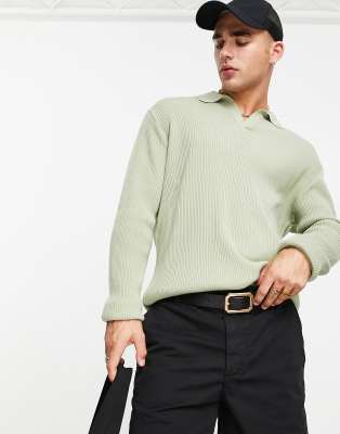 Oversized Ribbed Crew Neck Sweater - Green main image 1