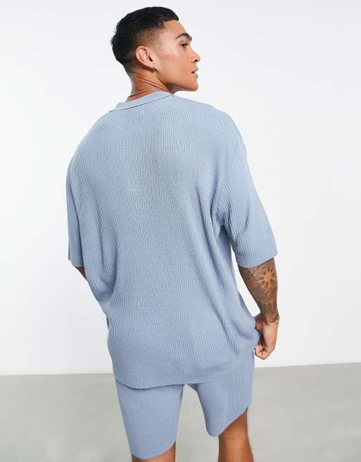 ASOS DESIGN oversized lightweight ribbed knit T-shirt in blue - part of a  set