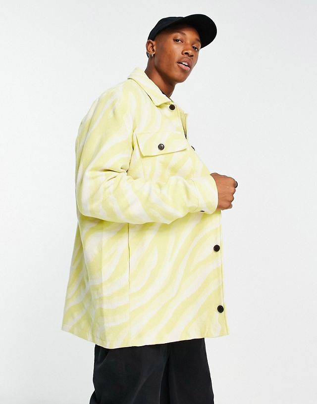 ASOS DESIGN oversized lightweight shacket in yellow zebra print