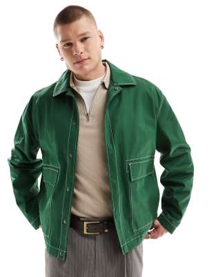 oversized lightweight shacket with contrast stitch in green